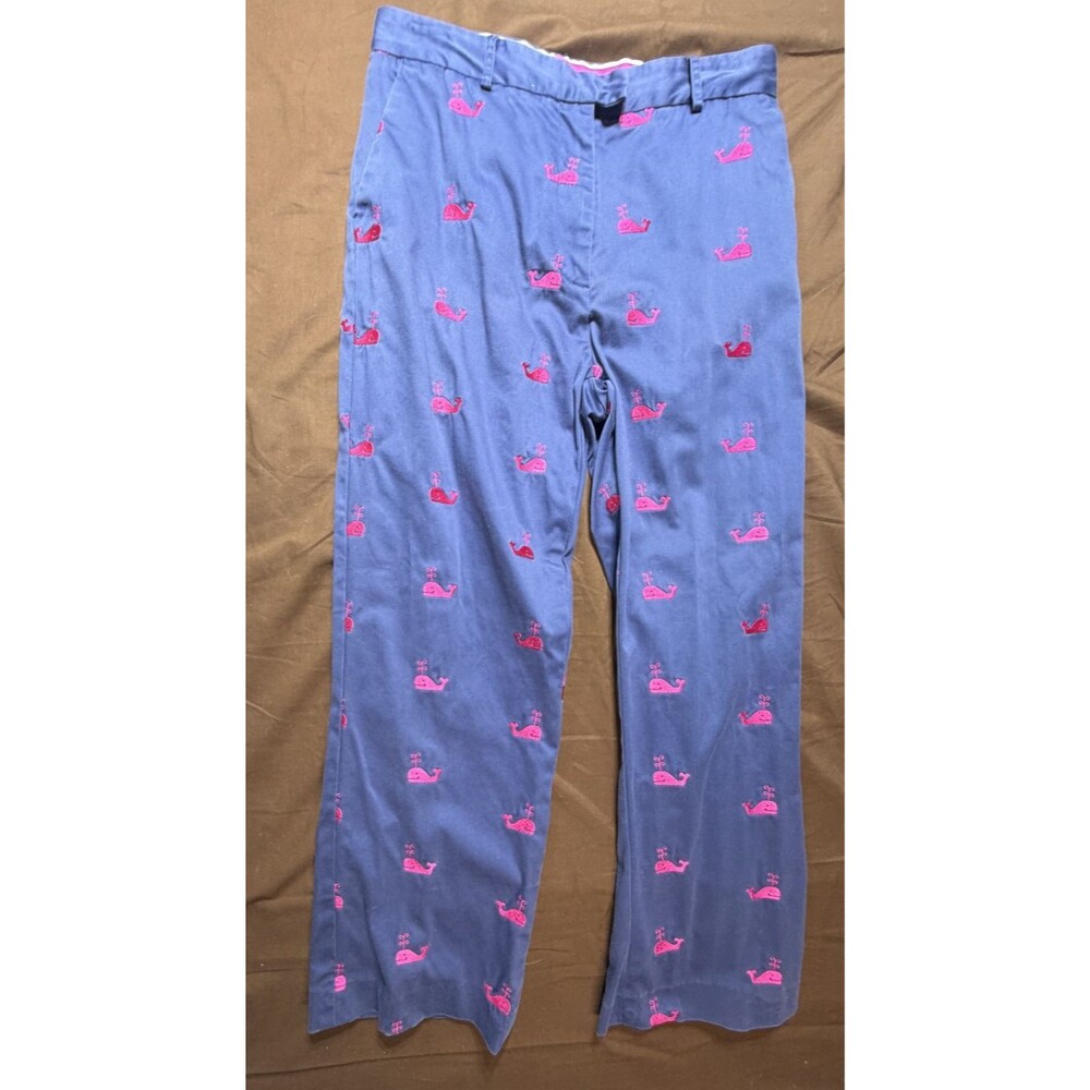 Lilly Pulitzer Women's Size 6 Navy Cropped Chino Pants Pink Whale Embroidered